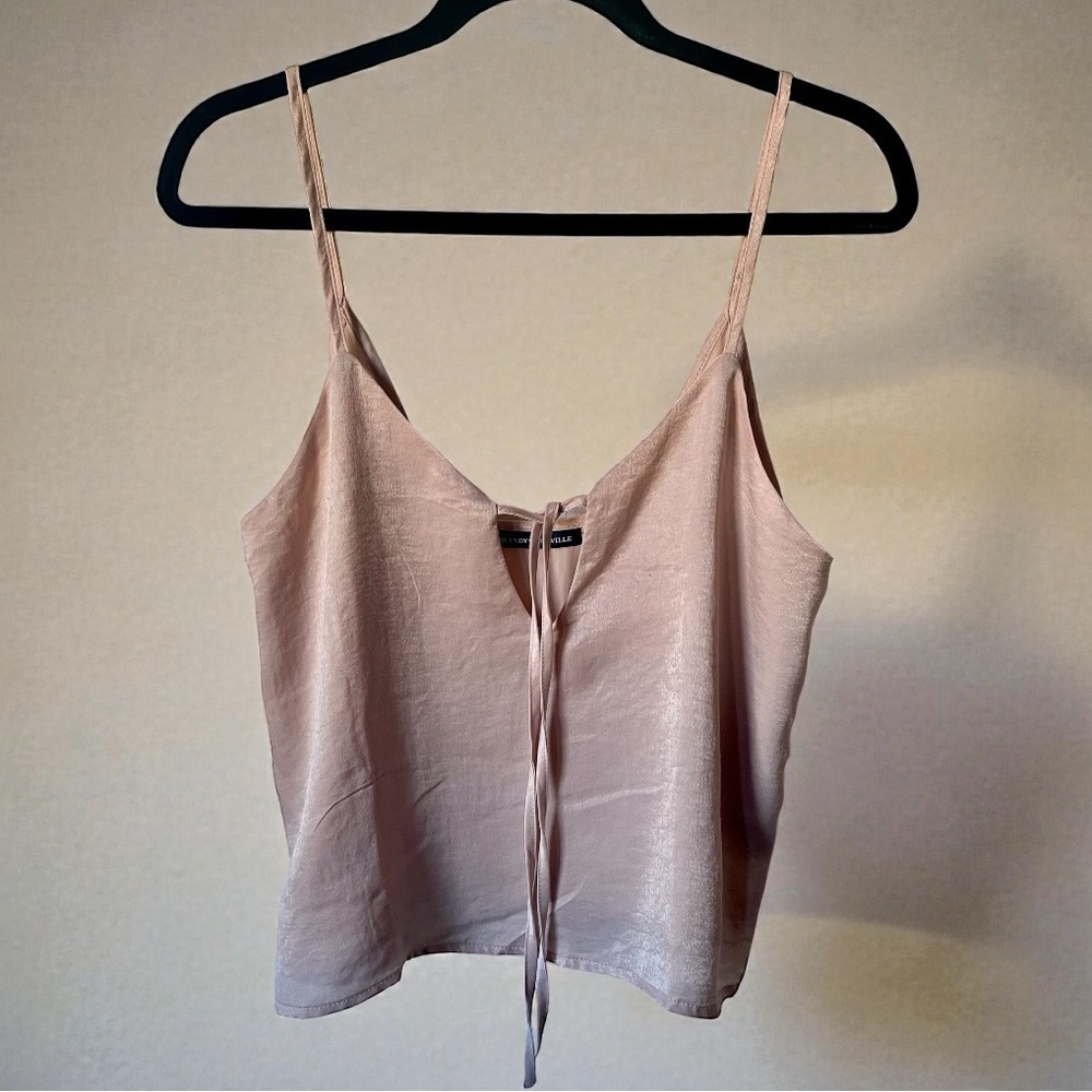 Brandy Melville Women’s Satin Pink Front Tie Cami Top | One Size